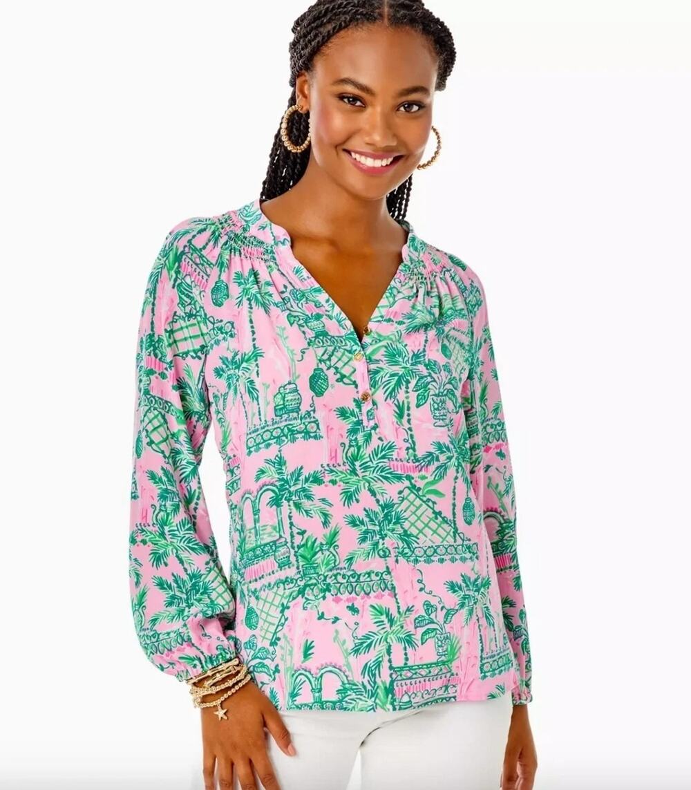 Lilly Pulitzer Elsa Silk Top, Mandevilla Baby Always Worth It Size Medium Resort